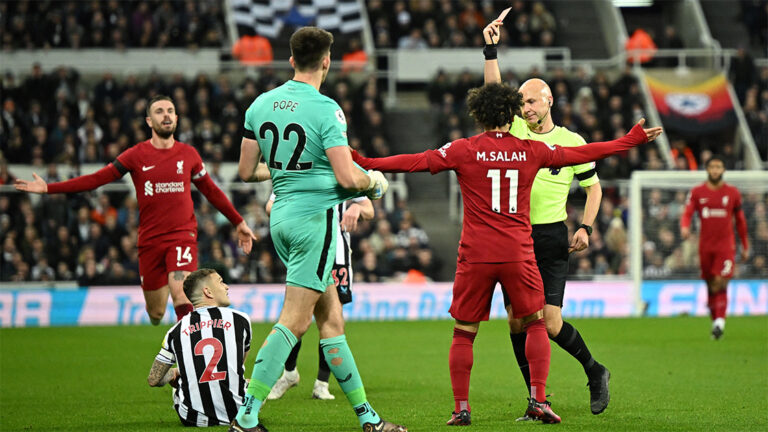 nick pope red card liverpool salah referee trippier newcastle united nufc 1120 768x432 1