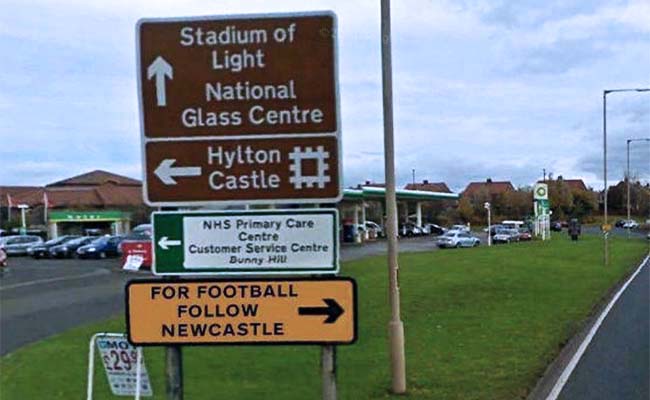 for football follow newcastle sunderland road sign newcastle united nufc 650x400 1 1
